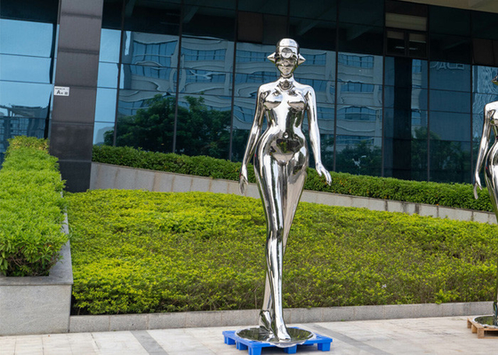 Garden Decoration Polished Stainless Steel Woman Sculpture 200cm Tall