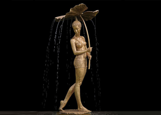 Outdoor Decorative Bronze Ballerina Sculpture With Lotus Leaf Fountain