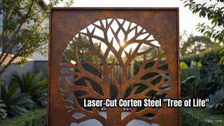 Điêu khắc màn hình sân vườn "Cây sự sống" bằng thép Corten cắt bằng laser
