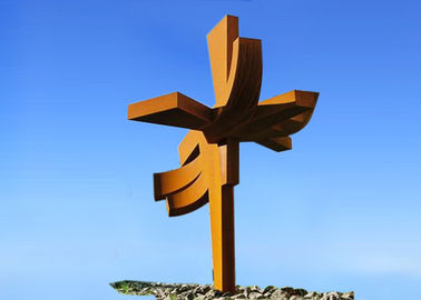 Giá tốt. Cross Shape Corten Steel Garden Điêu khắc cho cảnh quan Rusty Oxide Kết thúc trực tuyến