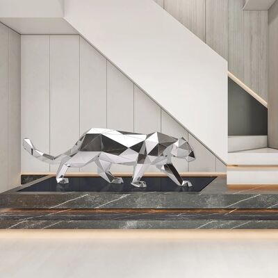 Giá tốt. Modern Geometric Leopard Sculpture - Mirror Polished Stainless Steel Art Statue for Home & Office Decor trực tuyến