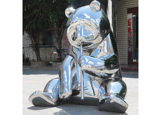 Gương trang trí Plaza bằng thép không gỉ Điêu khắc Panda với kích thước Chiều cao 150cm