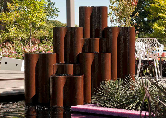 Custom ngoài trời Corten Thép Cột nước đặc tính đài phun nước cho vườn
