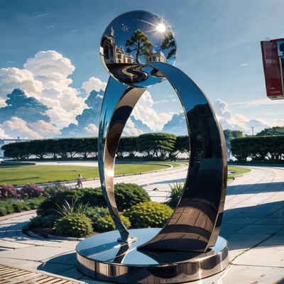 Khu vườn ngoài trời lớn Nghệ thuật trừu tượng Kim loại Kính kim loại Sculpture thép không gỉ được đánh bóng Khách sạn Công nghiệp kim loại ngoài trời