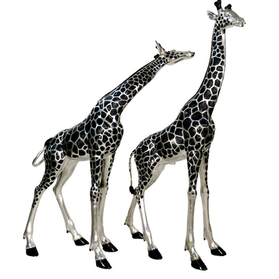 Matte Stainless Steel Giraffe Sculpture Pair Đồ điêu khắc trừu tượng thanh lịch cho vườn hiện đại