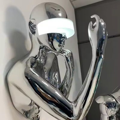 Đèn tường điêu khắc sáng tạo hiện đại cho sảnh khách sạn, phòng triển lãm, LED, trang trí bằng thép không gỉ hình người phụ nữ