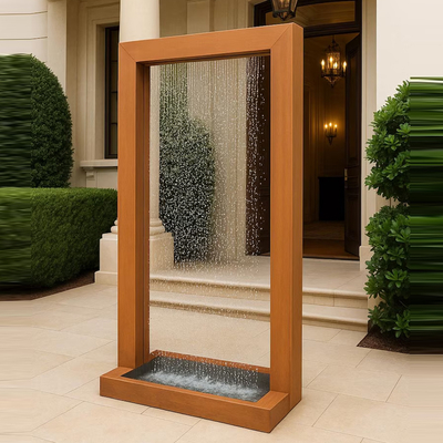 Tường rèm mưa bằng thép Corten | Tác phẩm điêu khắc đài phun nước sân vườn chống chịu thời tiết (Ít bảo trì · Nghệ thuật nước Zen)