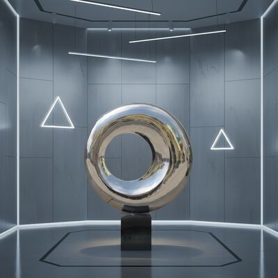 Tượng trang trí trừu tượng hình tròn trong nhà bằng thép không gỉ đánh bóng gương hiện đại