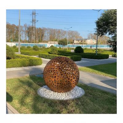Giá tốt. Tượng điêu khắc hình cầu bằng thép Corten | Quả cầu kim loại gỉ sét trang trí sân vườn ngoài trời trực tuyến