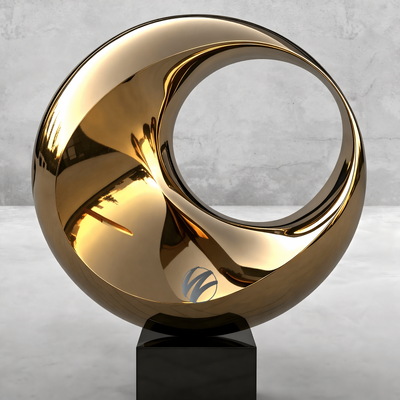 Giá tốt. Titanium Gold Polished Stainless Steel Abstract Ring Sculpture with Black Granite Base. Một bức tượng nghệ thuật kim loại sang trọng trong nhà và ngoài trời. trực tuyến