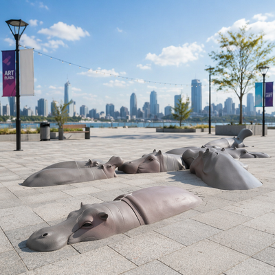 Giá tốt. Hình tượng sông Hippopotamus Đồ khắc động vật đồng cho vườn vườn vườn thú trang trí nghệ thuật kim loại Hình ảnh cảnh quan trực tuyến
