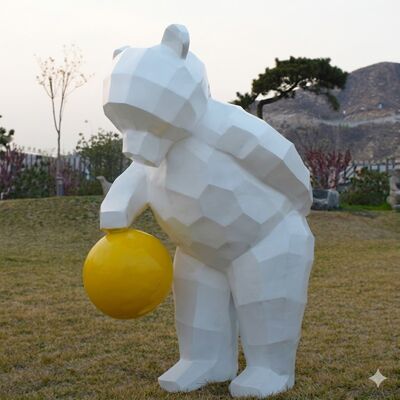 Trang trí vườn hình học Sculpture gấu bằng thép không gỉ