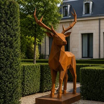 Giá tốt. Kích thước thực tế hình học Stag Deer Kim loại điêu khắc thời tiết Corten thép thấp Poly tượng động vật hiện đại ngoài trời trang trí vườn tùy chỉnh trực tuyến