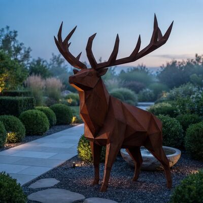 Giá tốt. Tượng nai sừng tấm Corten Steel Kích thước thật theo yêu cầu, điêu khắc hình học Low Poly, Tượng hươu kim loại, Trang trí sân vườn ngoài trời, Nghệ thuật động vật bằng thép rỉ sét phong hóa Trực tuyến