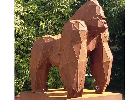 Kích thước cuộc sống Tác phẩm điêu khắc khỉ đột bằng thép gỉ Corten để trang trí ngoài trời